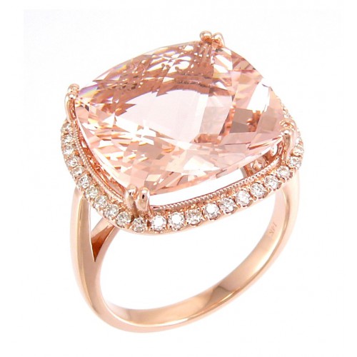 14K Rose Gold MorganiteWith Diamond Ring