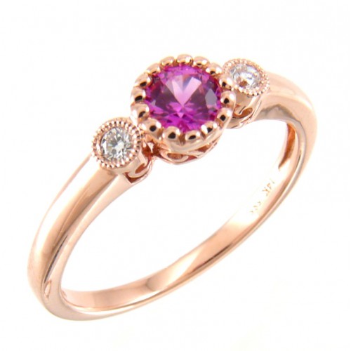 14K Rose Gold Pink Sapphire With Diamond Ring