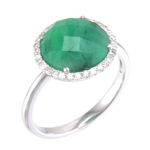 14K White Gold Emerald Rough With Diamond Ring