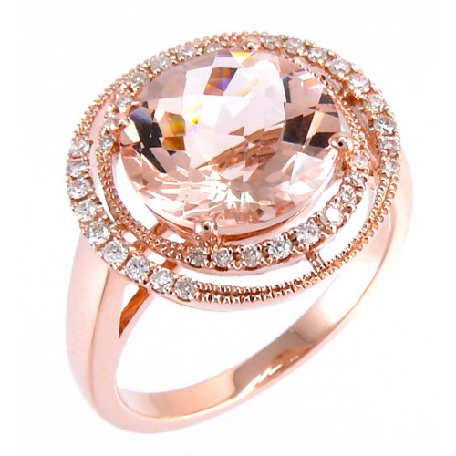 14K Rose Gold MorganiteWith Diamond Ring